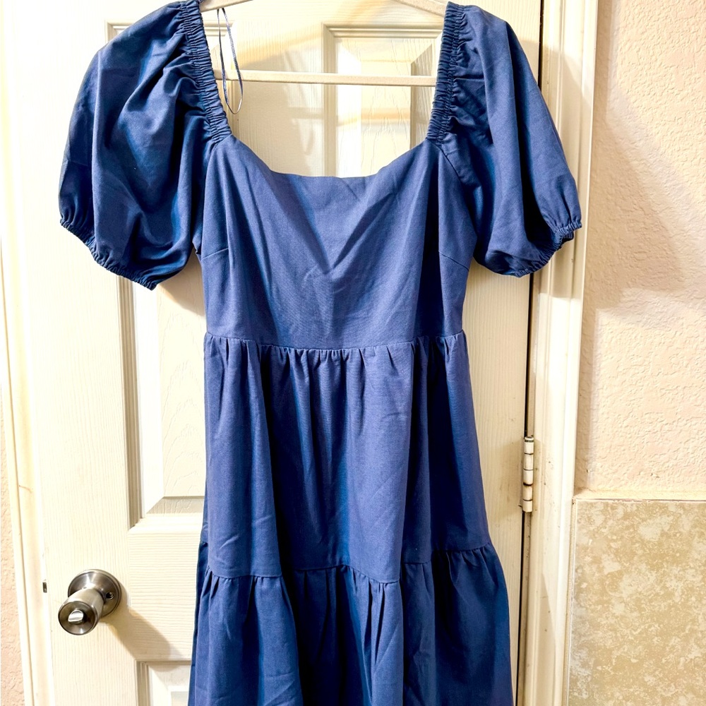 Dark blue baby doll dress, mid-low back